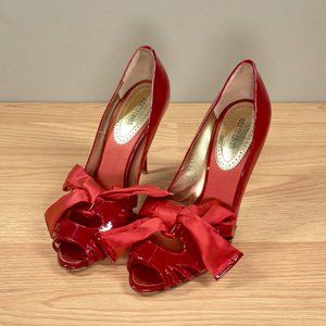 Roberto Cavalli Red Patent Leather Sandals High Heels, Size IT 39, Made in Italy